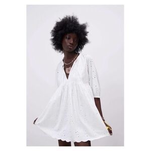 NWOT ZARA Eyelet Tunic Dress S White